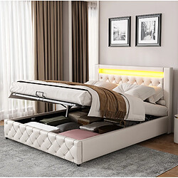 Avis MIVRAY Lit coffre adulte 160x200 cm lit double avec rangement et LED, PU blanc