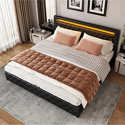 Avis MIVRAY Lit coffre adulte 160x200 cm lit double avec rangement et LED, PU noir