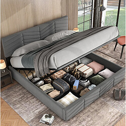 Acheter MIVRAY Lit coffre adulte 160x200 cm lit double avec tête de lit réglable, velours gris