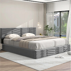 Avis MIVRAY Lit coffre adulte 160x200 cm lit double avec tête de lit réglable, velours gris
