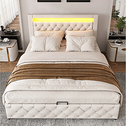 Acheter MIVRAY Lit coffre adulte 160x200 cm lit double avec rangement et LED, PU blanc