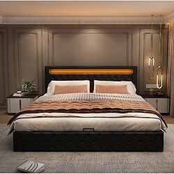 Acheter MIVRAY Lit coffre adulte 160x200 cm lit double avec rangement et LED, PU noir