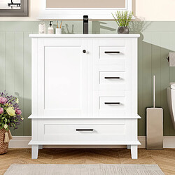 Avis MIVRAY Meuble vasque sur pied 76x46x83,5 cm avec lavabo céramique, 3 tiroirs, 1 porte, MDF, blanc