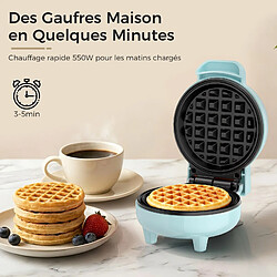 Acheter YASHE Mini gaufrier, 550 W, plaque 10 cm, antiadhésif, voyant, bleu