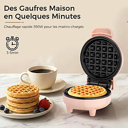 Acheter YASHE Mini gaufrier, 550 W, plaque 10 cm, antiadhésif, voyant, rose