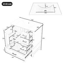MIVRAY Meuble vasque sur pied 76x46x83,5 cm avec lavabo céramique, 3 tiroirs, 1 porte, MDF, blanc pas cher