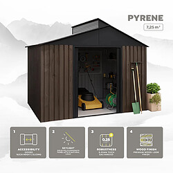 Avis Wasabi Abri de Jardin Extérieur 7,25 m² Robin t2 – Finition effet bois premium – Puits de lumière – Portes coulissantes