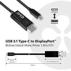 Acheter Câble Adaptateur Club 3d Usb-c Vers Displayport Noir 1,8 M