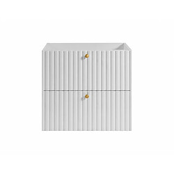 Avis 3XELIVING Meuble de salle de bain 60 cm, Blanc, plan chêne clair, poignées dorées, pieds Ronda