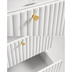 3XELIVING Meuble de salle de bain 80 cm, Blanc, plan chêne Noyer, poignées dorées, pieds Ronda pas cher