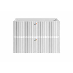 Avis 3XELIVING Meuble de salle de bain 80 cm, Blanc, plan chêne Noyer, poignées dorées, pieds Ronda