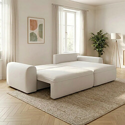 Concept Usine Canapé d'angle convertible beige 4 places tissu bouclé + coffre BELAIR pas cher