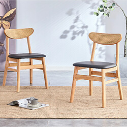Avis MIVRAY Lot de 2 chaises de salle à manger en bois, dossier en rotin, assise rembourrée