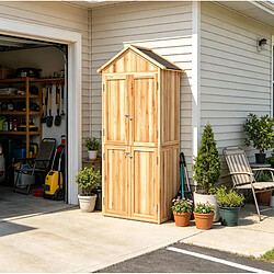 MIVRAY Armoire de jardin en bois 82 x 50 x 190 cm, toit asphalté, naturel pas cher