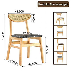 Acheter MIVRAY Lot de 2 chaises de salle à manger en bois, dossier en rotin, assise rembourrée