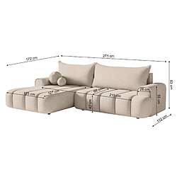 SELSEY - Canapé d’angle convertible DANDELINO – Velours – Beige – droit pas cher