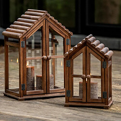 Avis Paris Prix Lot de 2 Lanternes Maison en Bois Kaspar 49cm Marron