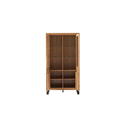 Avis Pegane Vitrine avec 2 portes vitrées , coloris chêne massif - L. 108 × P. 40 × H. 199 cm
