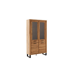 Pegane Vitrine avec 2 portes vitrées , coloris chêne massif - L. 108 × P. 40 × H. 199 cm 