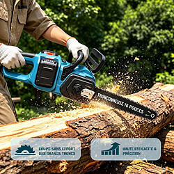 Avis Generic Home Tronçonneuse sans fil 36 V équipée d'un moteur brushless de 2000 W et d'un guide de 40 cm. Fournie avec deux batteries lithium 21 V 3,0 Ah, elle convient à
