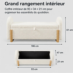 Rolipo Banquette coffre blanche 106 cm en chenille bouclette avec rangement hydraulique et assise rembourrée pas cher