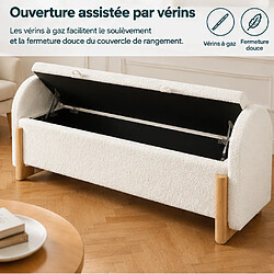 Acheter Rolipo Banc bout de lit blanc 166 cm avec coffre rangement hydraulique, tissu chenille bouclette et pieds bois