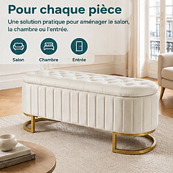 Avis Rolipo Banc coffre velours beige 120 cm avec rangement intégré, assise rembourrée pour chambre salon entrée