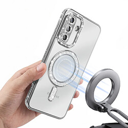 Avizar Coque pour Galaxy A56 / A36 Compatible MagSafe avec Contour à Strass Argent pas cher