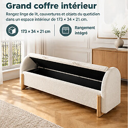 Avis Rolipo Grand banc coffre blanc 186 cm avec rangement hydraulique, assise rembourrée en tissu bouclé