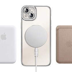 Avizar Coque pour iPhone 15 Plus Compatible MagSafe avec Contour à Strass Argent pas cher