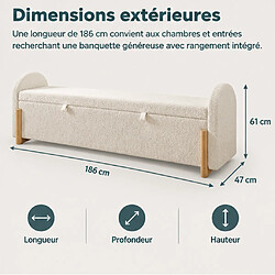 Rolipo Grand banc coffre blanc 186 cm avec rangement hydraulique, assise rembourrée en tissu bouclé pas cher