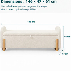Rolipo Banc de lit blanc 146 cm avec coffre hydraulique, tissu chenille bouclé et rangement intégré pas cher