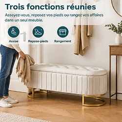 Acheter Rolipo Banc coffre velours beige 120 cm avec rangement intégré, assise rembourrée pour chambre salon entrée
