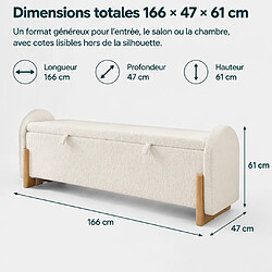 Rolipo Banc bout de lit blanc 166 cm avec coffre rangement hydraulique, tissu chenille bouclette et pieds bois pas cher