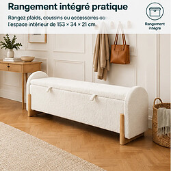 Avis Rolipo Banc bout de lit blanc 166 cm avec coffre rangement hydraulique, tissu chenille bouclette et pieds bois