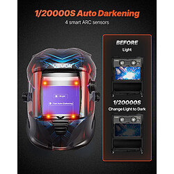 Avis VEVOR BY801E - Casque de soudage série METIS - Écran 100 x 80 mm - Teinte DIN 4/5-9/9-13 - 4 capteurs d’arc - Alimentation solaire