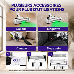 Sans Amarre Aspirateur sans fil 2-en-1, perche télescopique, éclairage vert LED, kit complet avec accessoires, chargeur européen, pour usage domestique et voiture pas cher