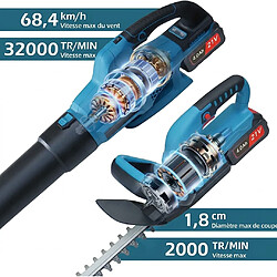 Avis Generic Home Pack Jardin sans Fil 21V : Taille-Haie 52cm + Souffleur de Feuilles 650W, 3 Batteries