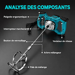 Sans Amarre Malaxeur électrique professionnel pour béton mortier peinture, poignée double ergonomique, tige de mélange fournie pas cher