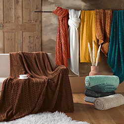 Douceur D'Interieur Plaid Flanelle en Relief Arya 180x220cm Choco pas cher