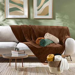Douceur D'Interieur Plaid Uni en Flanelle Flanou 125x150cm Choco pas cher