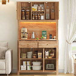 Acheter STILVORA Armoire de cuisine haute MDF naturel, LED et prises, 100 x 40 x 180 cm