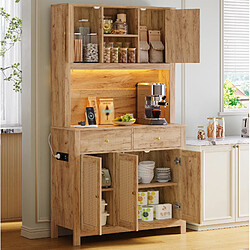 Avis STILVORA Armoire de cuisine haute MDF naturel, LED et prises, 100 x 40 x 180 cm