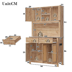 STILVORA Armoire de cuisine haute MDF naturel, LED et prises, 100 x 40 x 180 cm pas cher