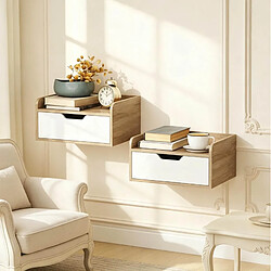 Acheter STILVORA Lot de 2 tables de chevet murales avec tiroir naturel et blanc
