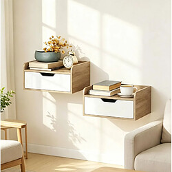 Avis STILVORA Lot de 2 tables de chevet murales avec tiroir naturel et blanc