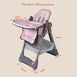 STILVORA Chaise haute bébé évolutive pliable rose avec tablette et roulettes pas cher