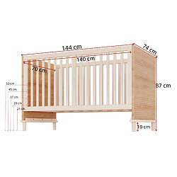 STILVORA Lit bébé à barreaux 70 x 140 cm en bois et MDF naturel pas cher