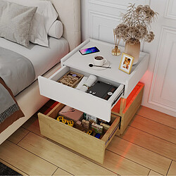 Avis STILVORA Table de chevet industrielle 2 tiroirs LED blanc et naturel