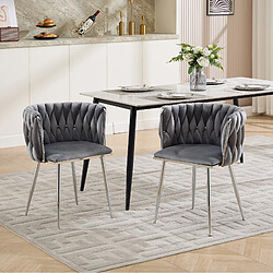 Avis STILVORA Lot de 2 chaises de salle à manger en velours gris avec accoudoirs